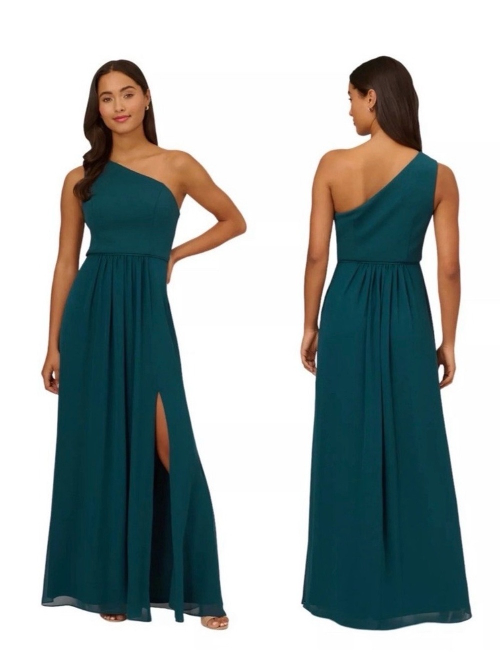 NEW Adrianna Papell One-Shoulder Front Slit Chiffon Gown Dress size 6
